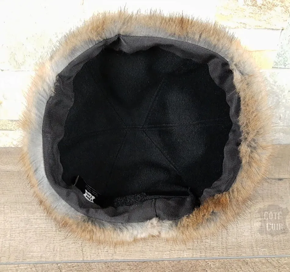 Chapeau aviateur fourrure, rat musqué naturel, cuir noir - Modèle Charles